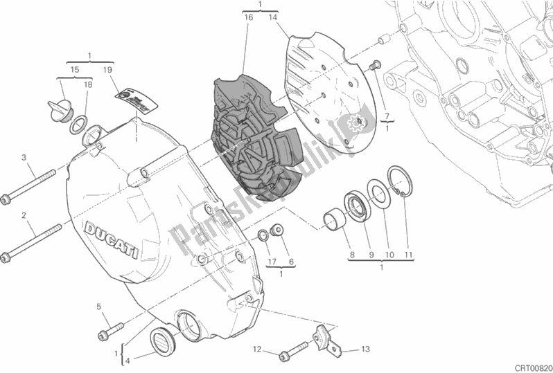 All parts for the Clutch Cover of the Ducati Multistrada 1260 S ABS USA 2020